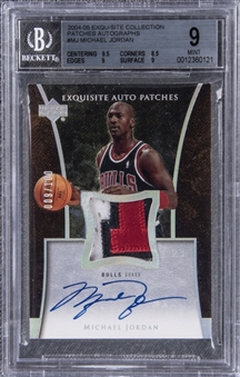 2004-05 UD "Exquisite Collection" Patches Autographs #MJ Michael Jordan Signed Game Used Patch Card (#009/100) – BGS MINT 9/BGS 10